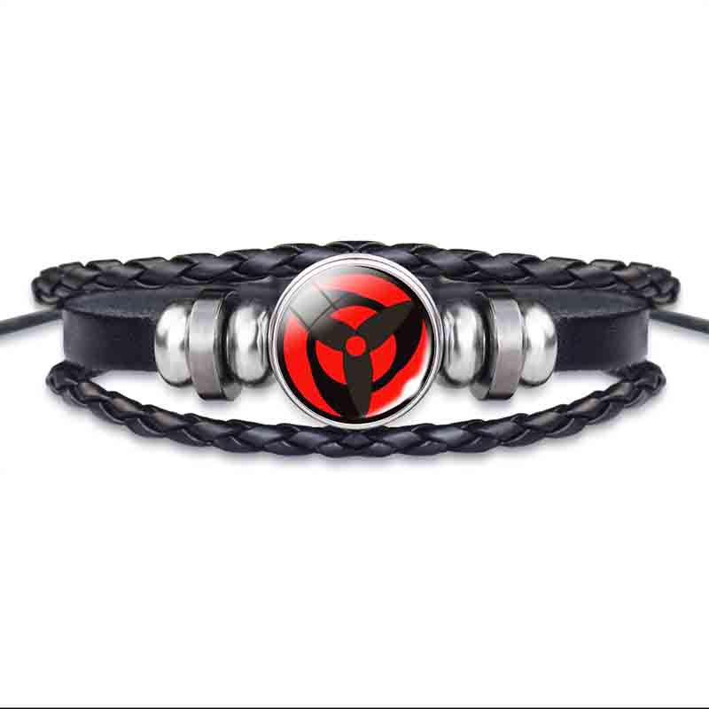 Naruto Inspired Sharingan Black Leather Men s Bracelet - Anime Gift