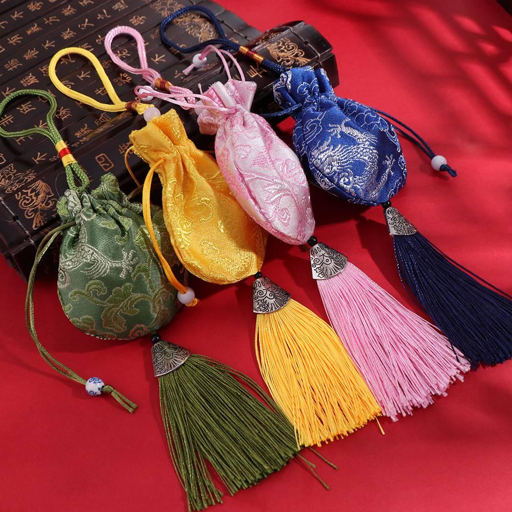 Antique Flower Women Sachet Embroidery Hanging Chinese Style Sachet Tassel Bedroom Decoration Jewelry Storage Bag Ladies
