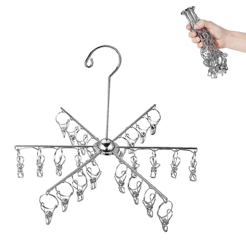 Tazive Folding Clothes Drying Hanger, 24 Clothes Hangers, Stainless Steel Clothes Drying Hanger, Rust-Resistant, Fits Socks, Underwear, Towels, Bras,