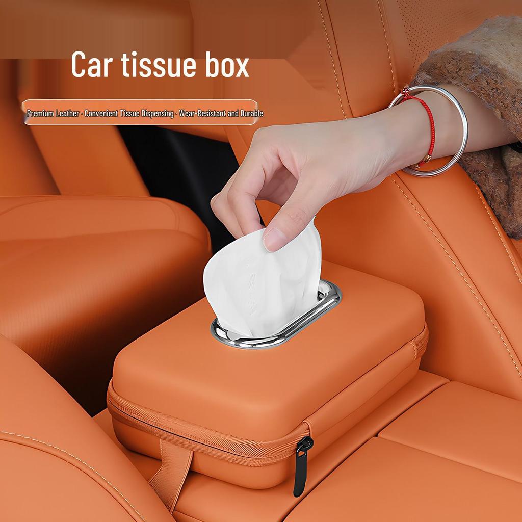 Car-Mounted Armrest Tissue Box - Hanging Design for High-End Car Interiors