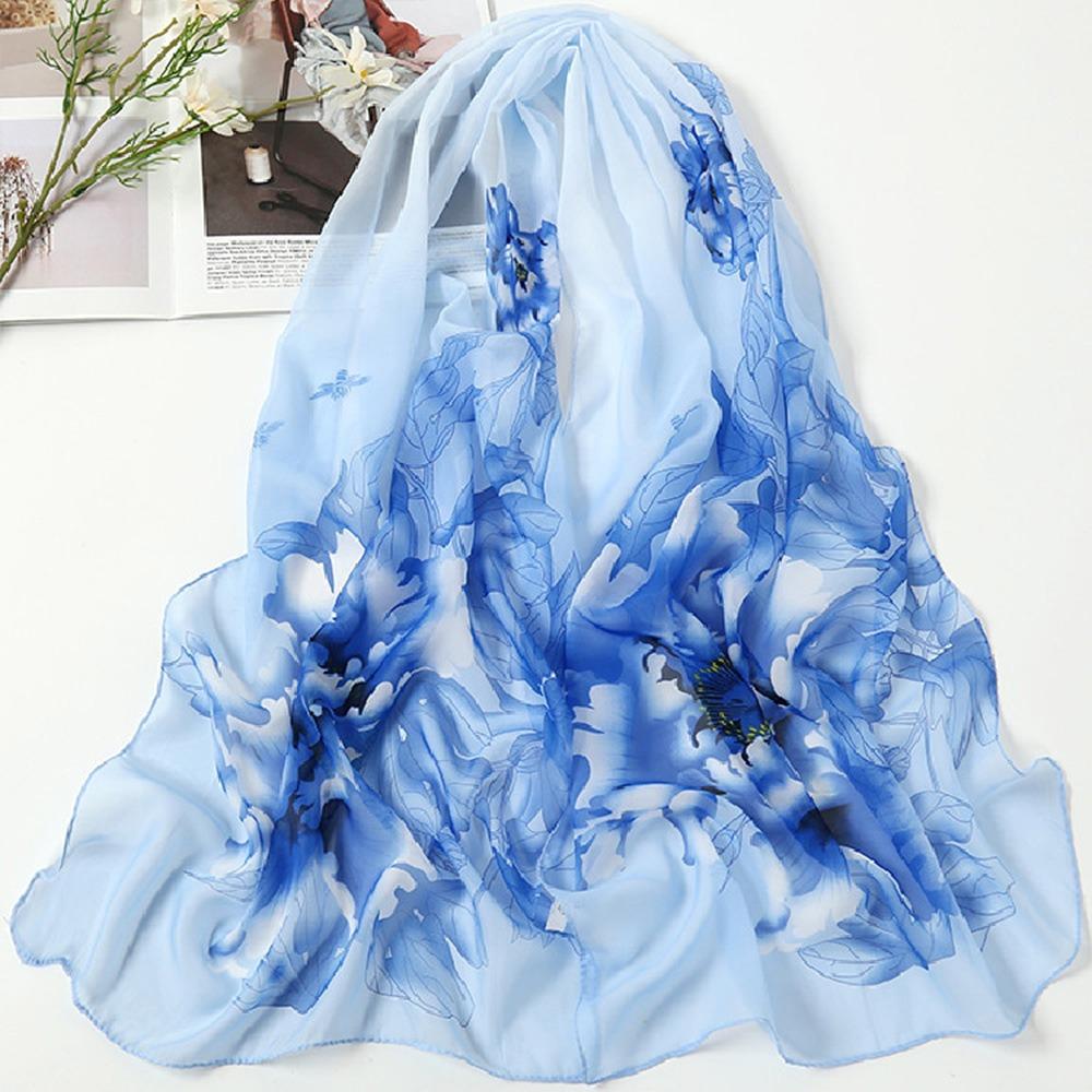 Fashion 160*50cm Chiffon Scarf Sunscreen Flower Print Shawl Silk Gradient Washable Long Wrap Shawl for Women