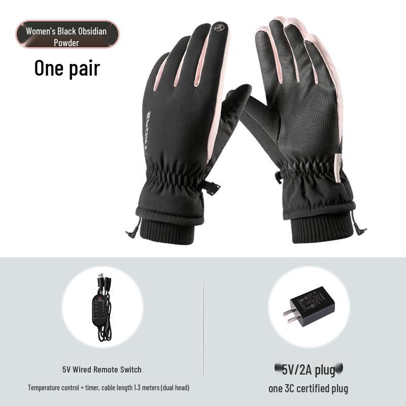 USB Heated Gloves: Winter Warmth with Thick Velvet, Cold-Resistant Motorcycle Riding Power Bank Heating