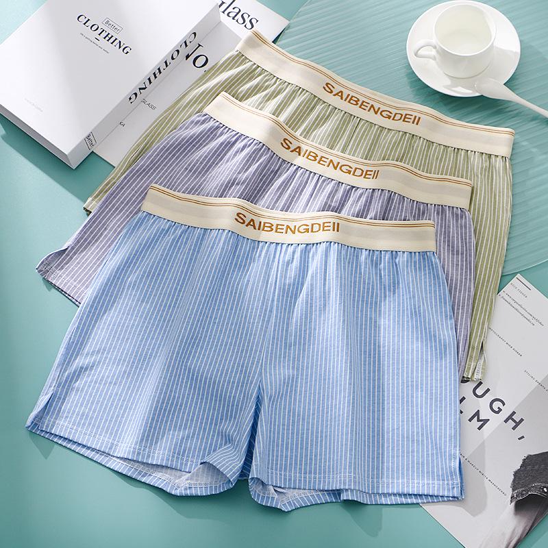 "Men's Loose-Fit Striped Cotton Boxer Shorts - Breathable, Large Size"