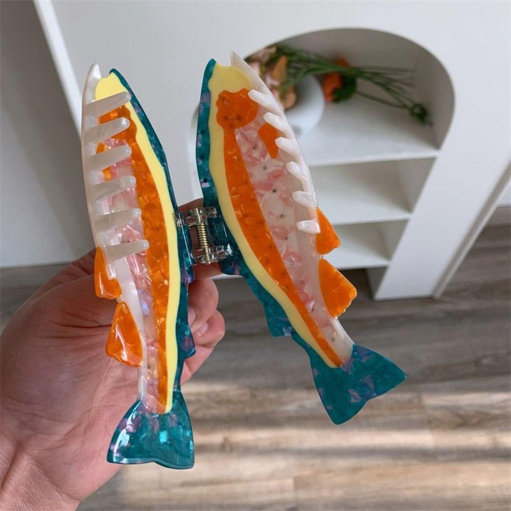 Non-Slip Small Claw Hairpin Thick Hair Compatible Barrettes Cute Salmon Fish Hair Clip  Women
