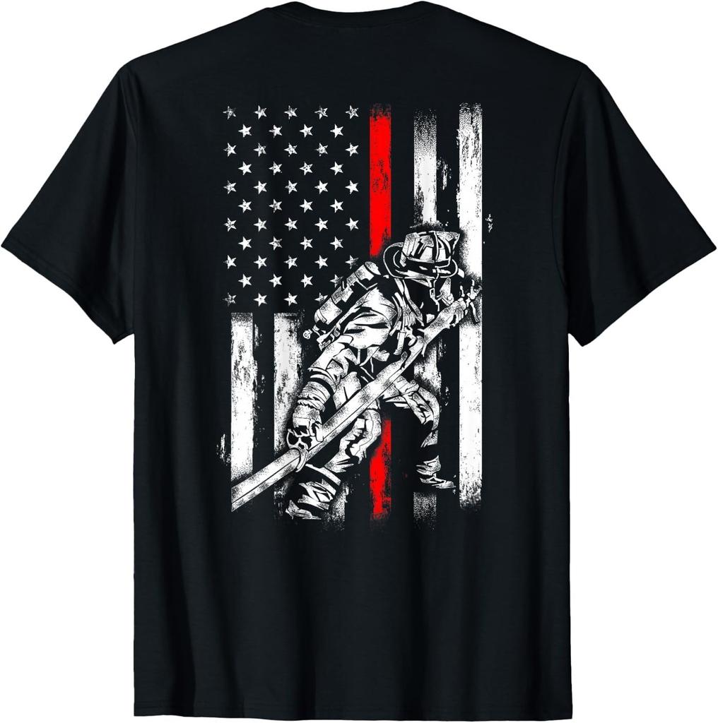 Firefighter Red US Patriotic Funny Fireman American Flag T-Shirt