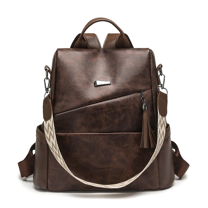 PU Backpack Women's Large Capacity Tassel Backpack Lightweight Multi-function Shoulder Bag