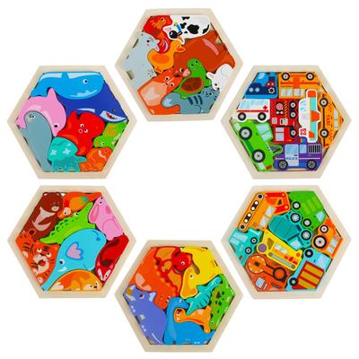 ENN LLC Wooden Puzzle, Inset Dinosaur, Marine Life, and Vehicle Puzzle, Set of 6