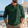 Men's Autumn American Style Long Sleeve Polo Shirt, Pique Mesh Casual Golf Simple Color Block Collared Polo for Men