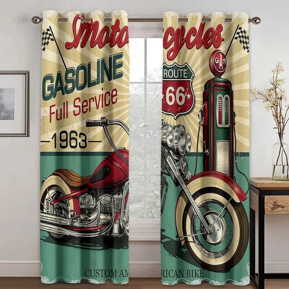 Vintage Car Motorcycle Retro Traditional Car Printed Clackout Drape Children Boys Girls Bedroom Space Space Living Room Bedroom Space Space Curtain