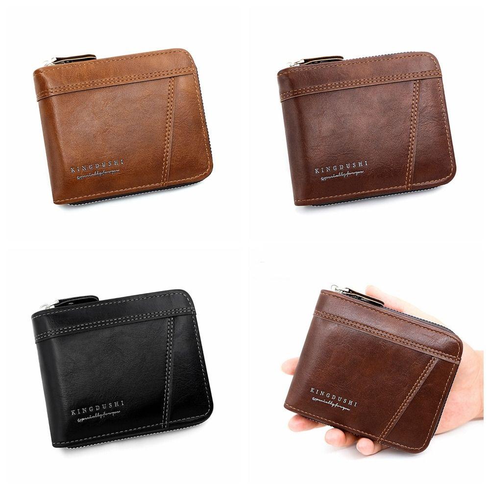 

Zipper Male Coin Purse Pu Business Card Holder Portable Men s Short Wallet Gift коричневий