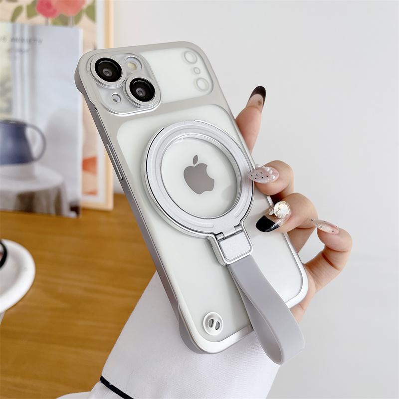 

Stand Holder Magnetic Frameless Case For iPhone 17 Air 16 15 14 13 Pro Max For Magsafe Plating Matte PC Camera Window Back Cover iPhone 13