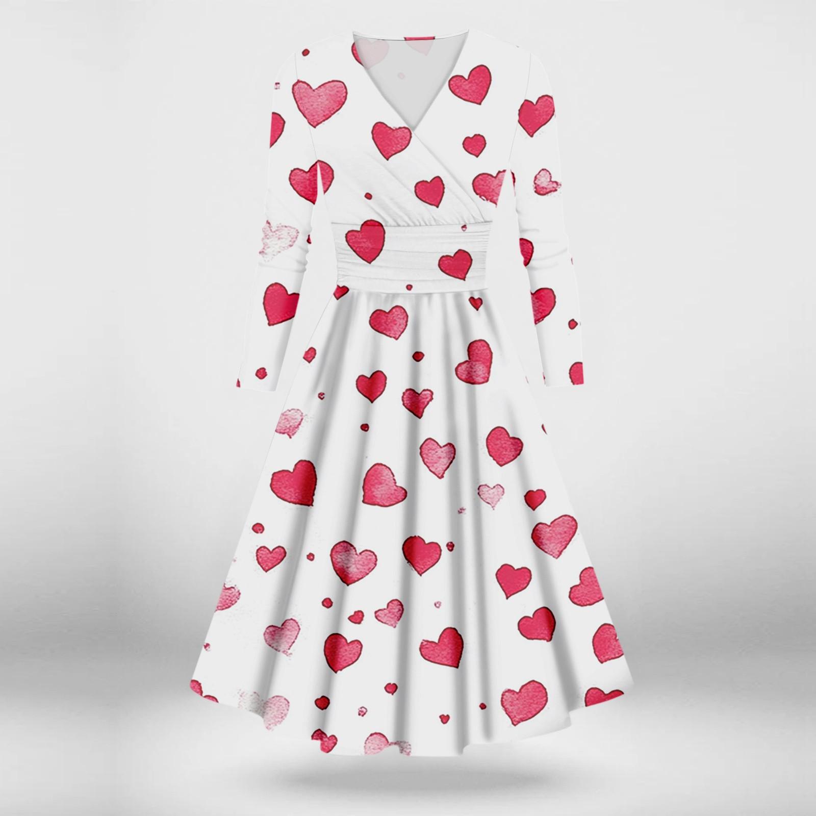 

Женское модное повседневное платье с принтом ко Дню святого Валентина, длинными рукавами и V-образным вырезом, сексуальное платье XXXL красный