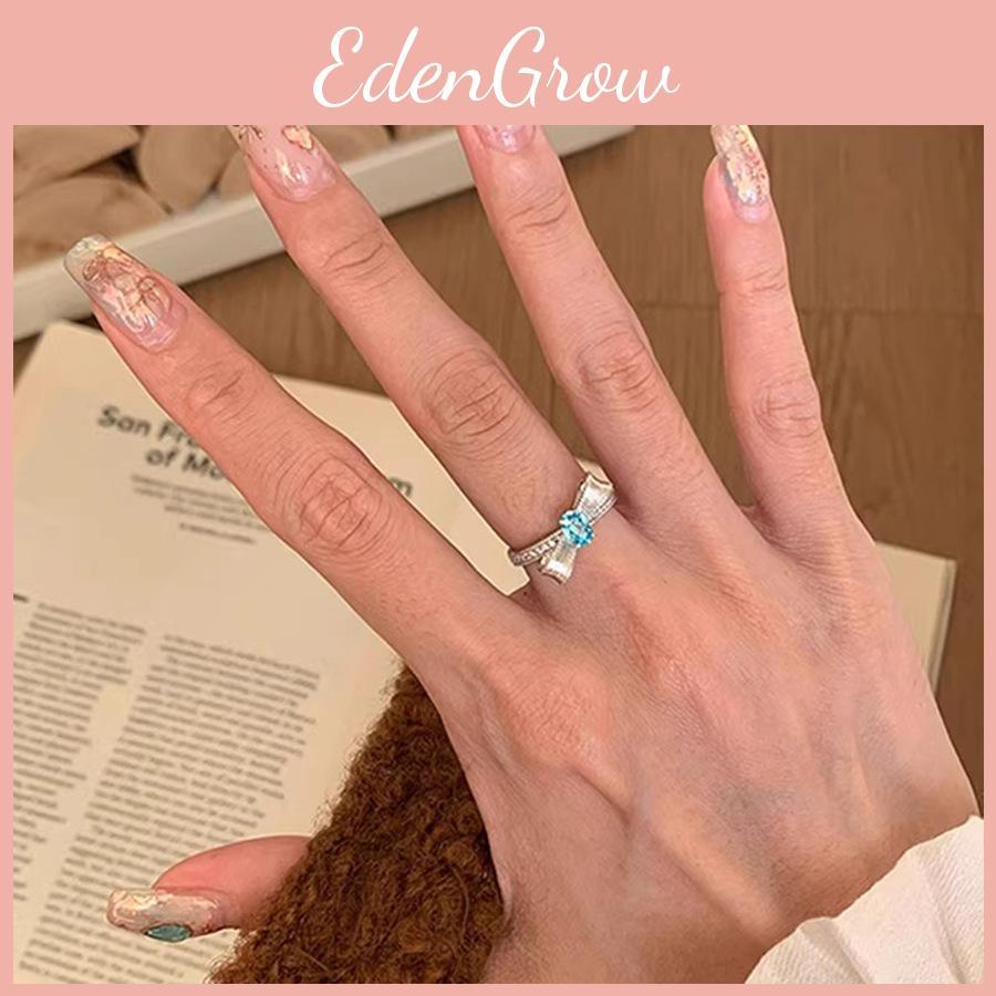 Fashionable Adjustable Sea Blue Butterfly Knot Ring For Women With Dazzling Zircon