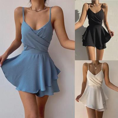 2022 Summer Women's Fashion Solid Color Zipper Sling Jumpsuit