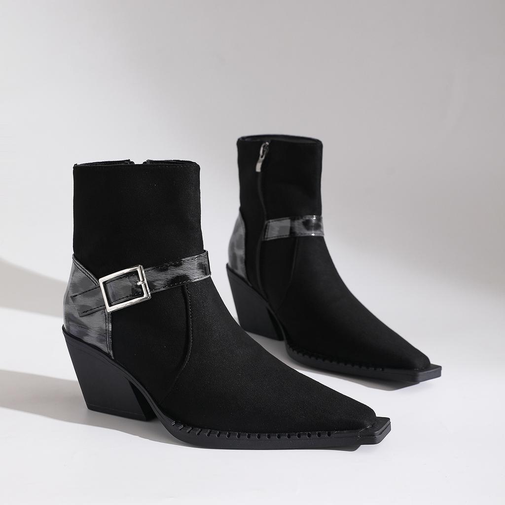 Autumn New Comfortable Pointed Toe Side Zipper Women's Boots Leopard Print Fashionable Versatile Chunky Heels  Women's Boots 957