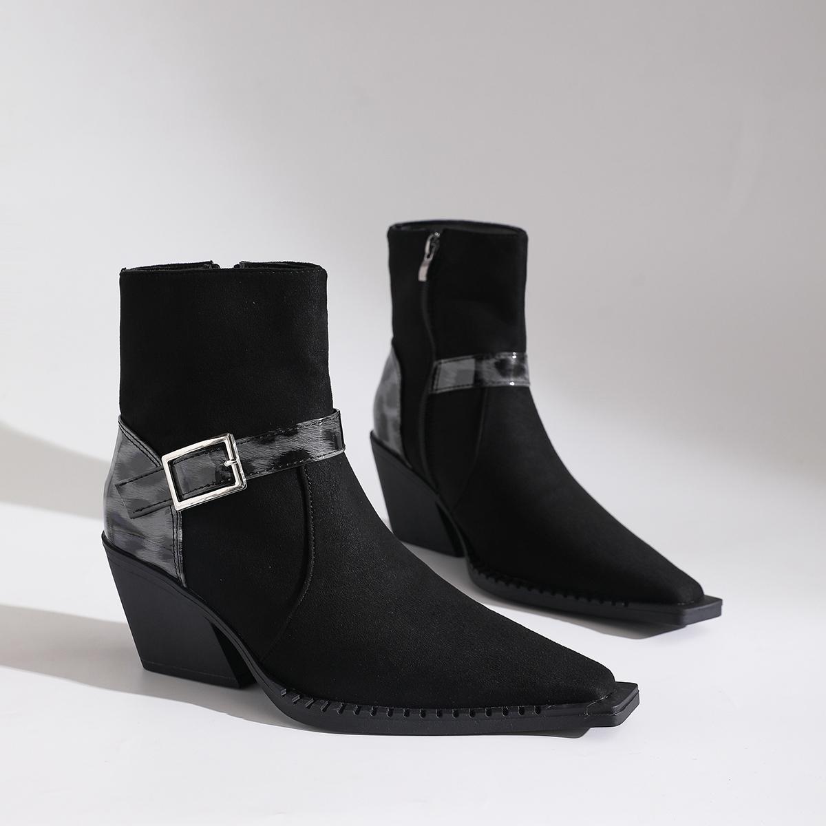 

Модные осенние новые удобные женские ботильоны с острым носком и боковой молнией, с леопардовым принтом, модные, универсальные, на массивном каблуке, женские ботильоны 957 42 чёрный