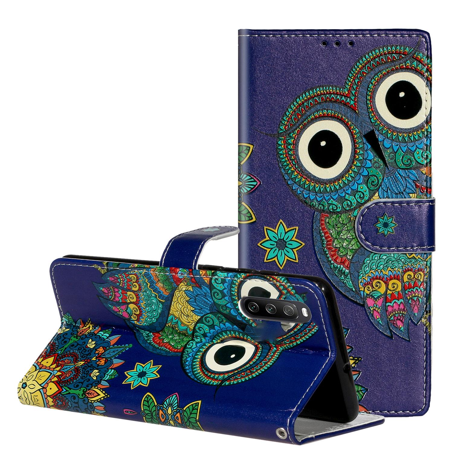 

For Sony Xperia 10 V Wallet Case Pattern Printing PU Leather Stand Phone Cover with Strap Owl