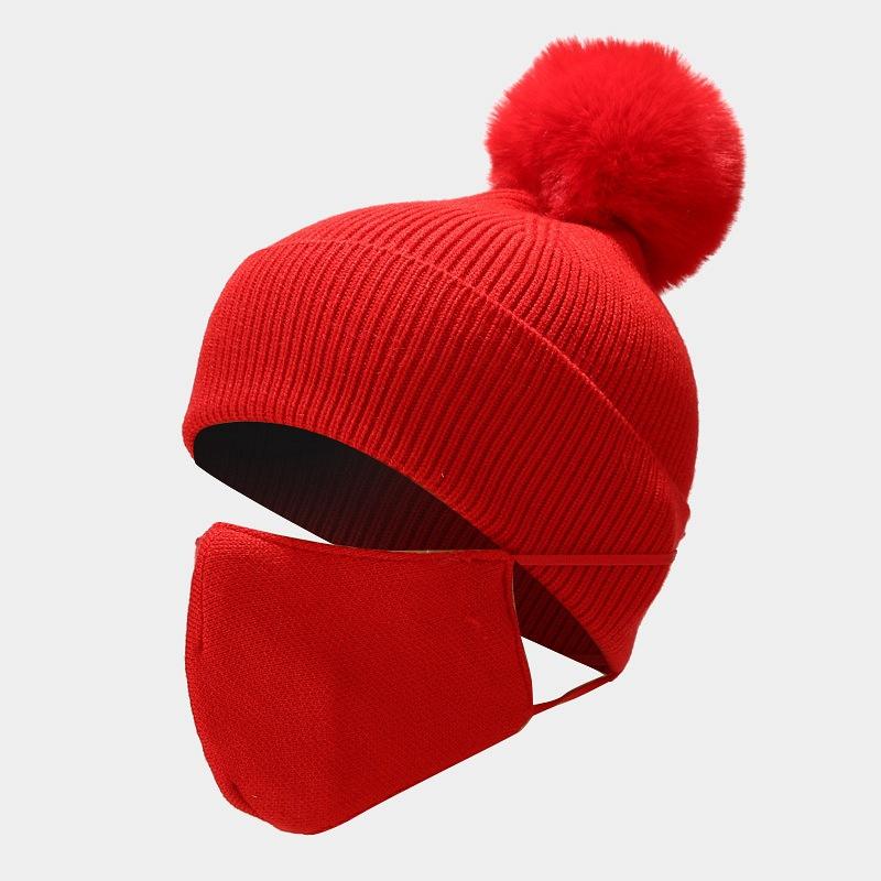 

Новая шапка с помпоном, набор масок, уличная защита от холода и ветра, детская шапка для родителей и детей, осенне-зимний набор из двух предметов: шапка и маска Adult (56-60cm)