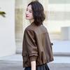 Spring and Autumn New Casual Loose Top Motorcycle Clothing Short Leather Jacket Design Textured Leather Jacket Women's Jacket Trend