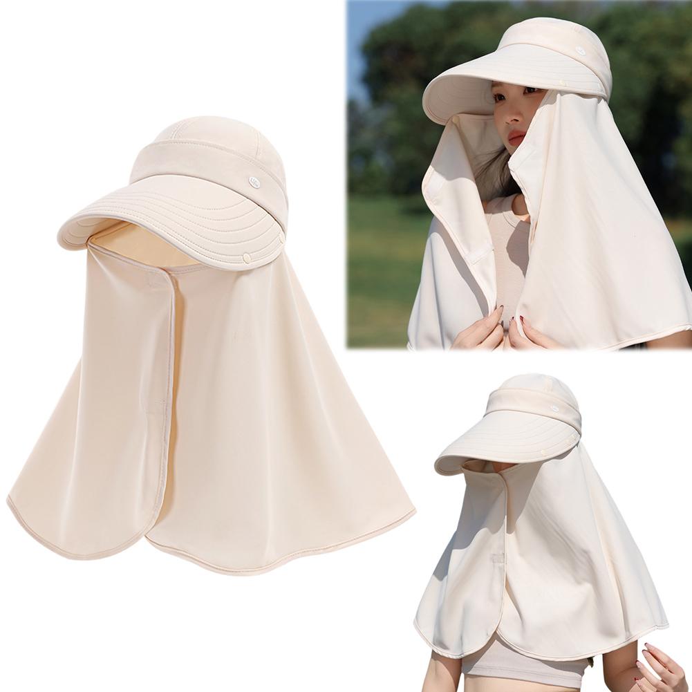 Round Top Large Brim Hat with Neck Flap Face Covering Mask Summer UV Protection Hat Lightweight Sun Visor Hat for Outdoor Travel