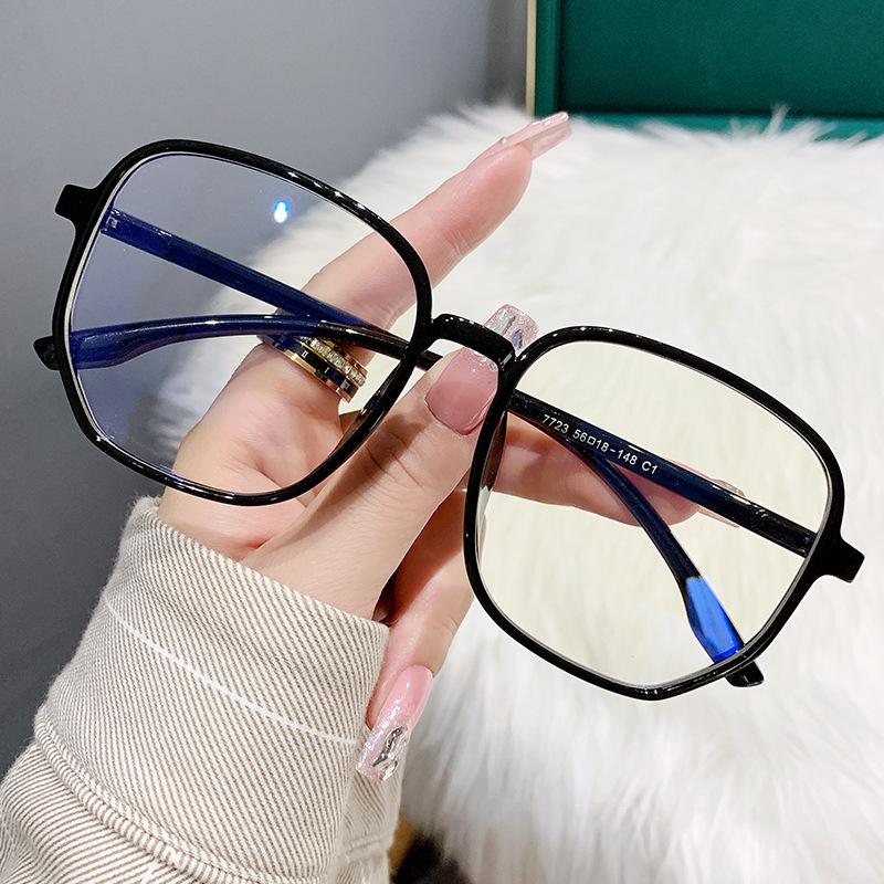 Retro Fashionable Polygonal Large Frame Myopia Glasses With Small Diamond Edges Women Men Anti-Blue Light Learning Eyeglasses