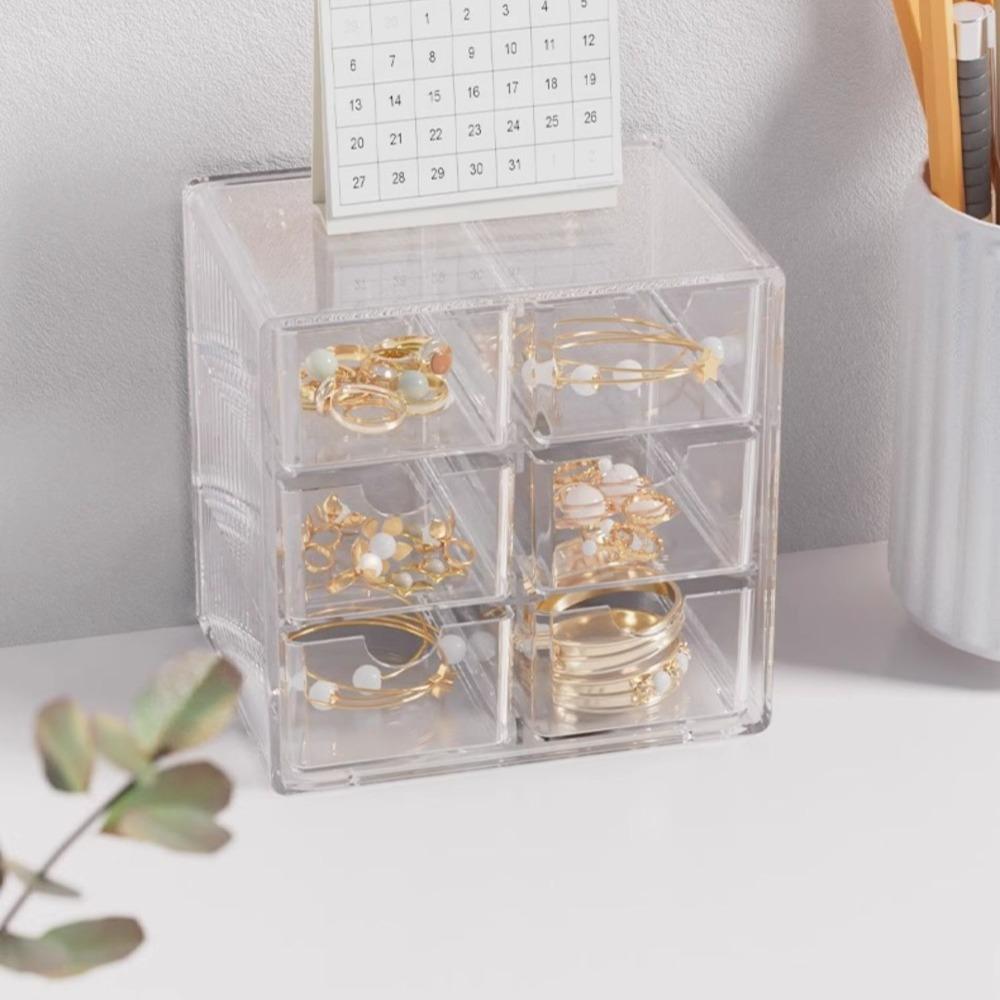 Transparent Acrylic Storage Box 6 Grid Storage Rack Multifunctional Jewelry Box  Student