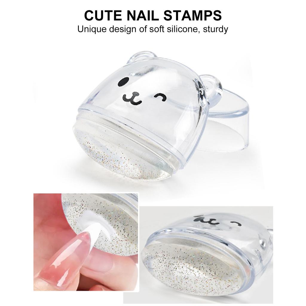 4pcs Nail Art Silicone Stamp Set Cute Bear Transfer Printing Tools Multifunctional French Nail Stamp for Manicure