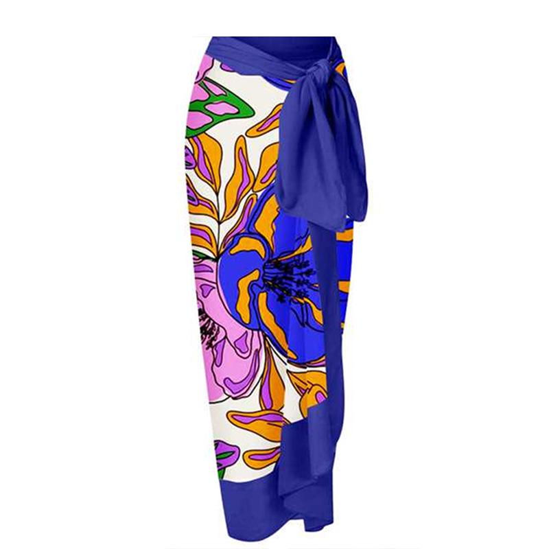 

Пляжное платье с принтом в стиле ретро, колор-блок, с завязками и юбкой из тюля One Size синий