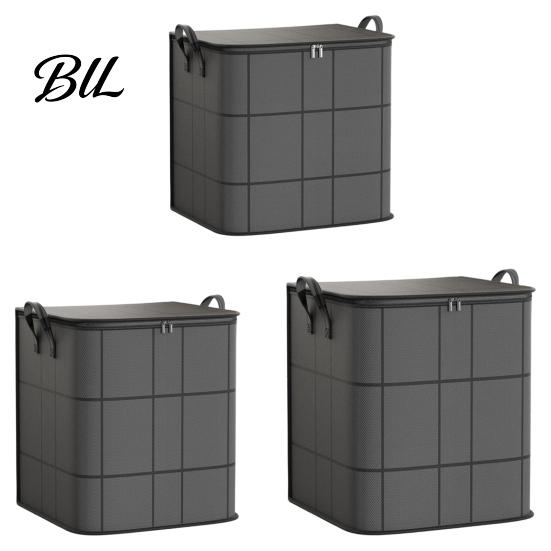 Reinforced Handle Storage Totes 3PCS Foldable Quilt Bins with Handles, Large Capacity Non-woven Fabric Heavy Duty Moving Organizers, Space Saving