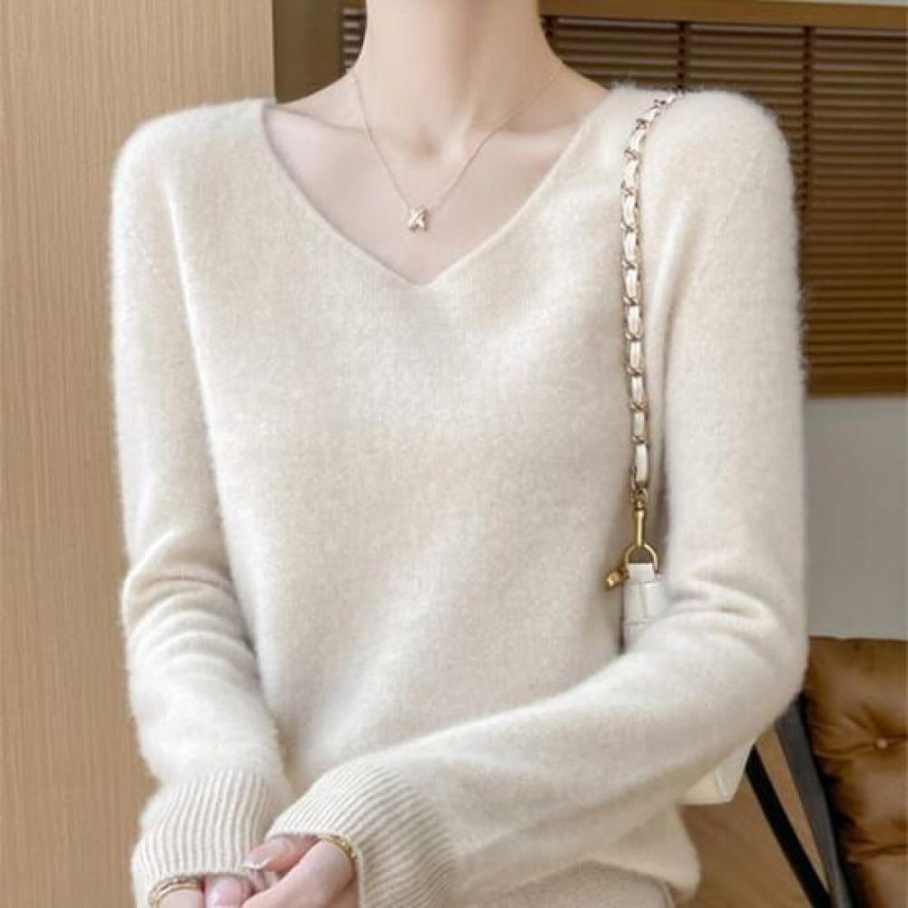 NaVaVa Women Solid V Neck Long sleeVe Knit Tee Nk2432
