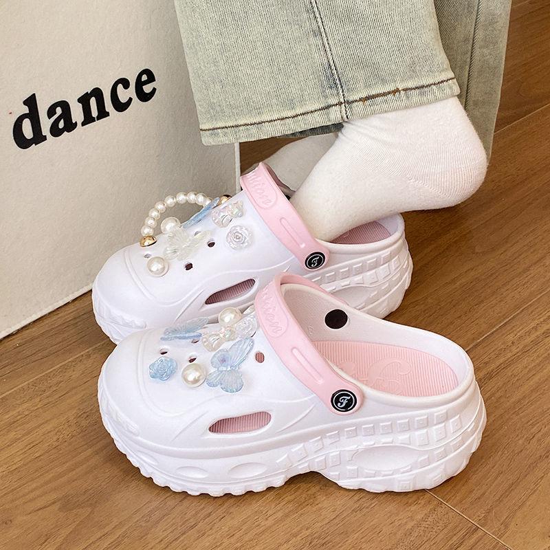 New Beach Removable Thick Bottom Hole Shoes Women's Non-slip Butterfly Outside Wear Heightening EVA Baotou Slippers
