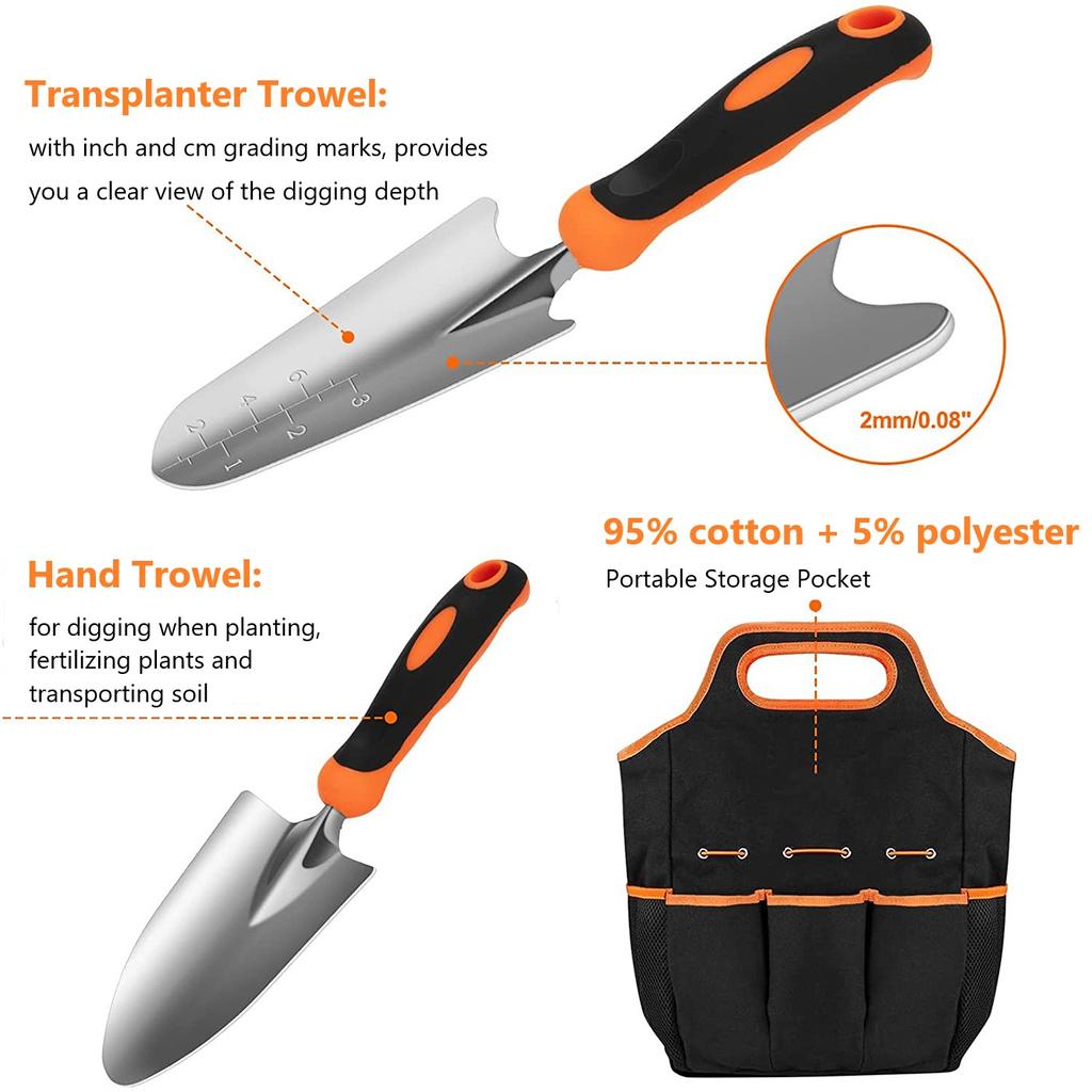 LiTuiLi 7PCS Garden Tool Set Hand Trowel Rake Cultivator Weeder with Ergonomic Handle Lawn Farmland Transplant Bonsai Tools