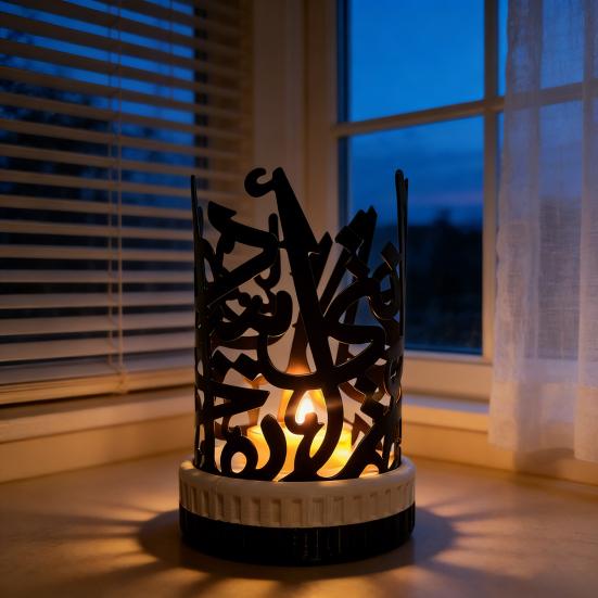 Ramadan Candle Holder Retro Arabic Style Black Iron Tealight Holder with Islamic Engraving for Eid Home Table Mantel Decor