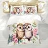2/3pcs Set Fresh and Loving Two Love Owls Perched on Pink Flower Branches Bird-themed Bedding Set Digital Print Quilt Cover Set