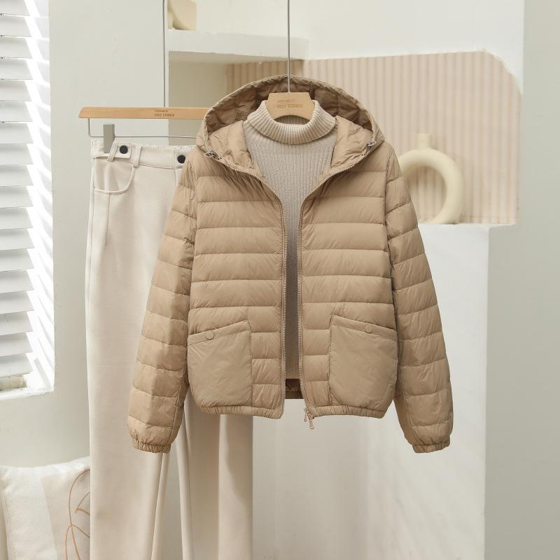 Fashion autumn and winter new short light and thin hooded down jacket white duck down warm casual portable jacket women