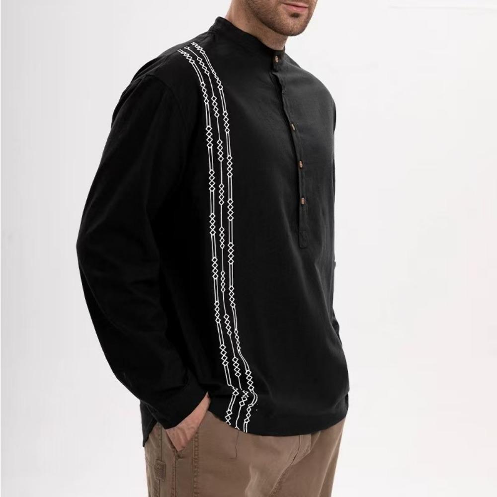 Men's Long-sleeved Henry Shirts Are Fashionable, Casual, Breathable and Comfortable, Solid-color Long-sleeved Shirts