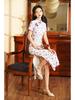2024 Spring/Summer Elegant Retro Double-Layer Silk & Linen Short-Sleeve Cheongsam Dress
