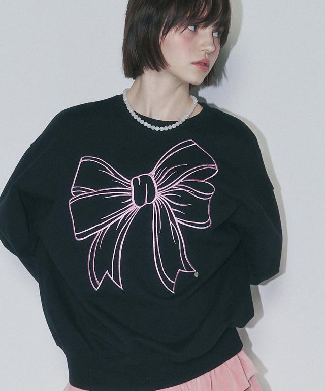 RONRON Big Ribbon Line Sweatshirt Black
