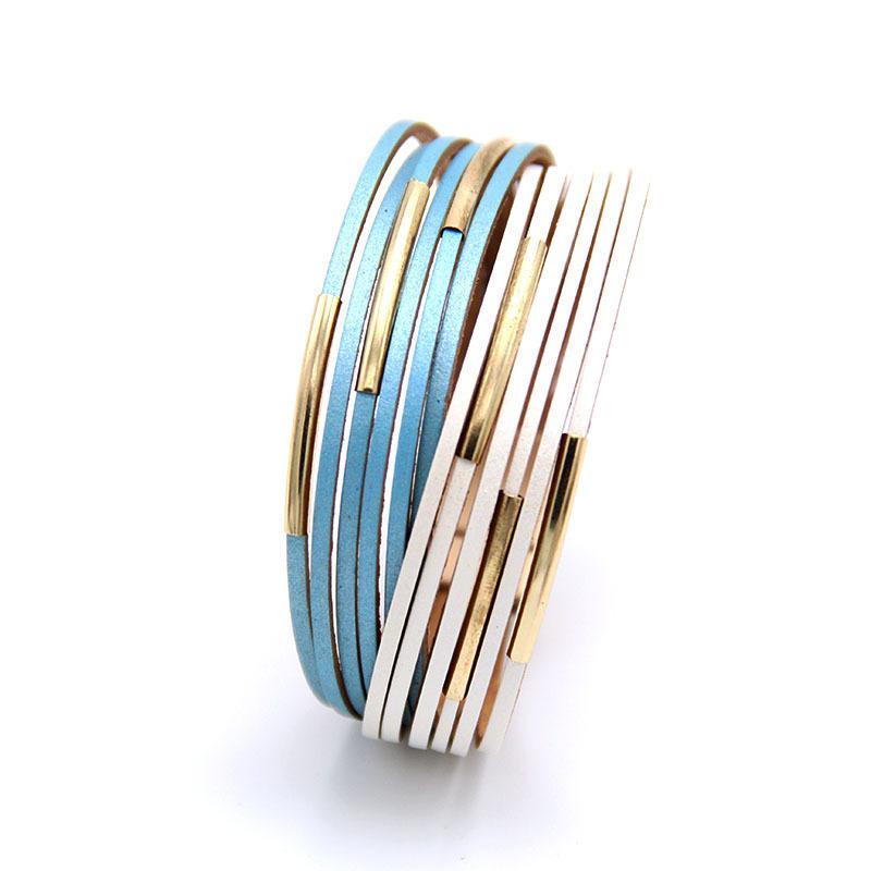 Multilayer PU Leather Women's Bracelet  Magnet Buckle Color Jewelry Accessories