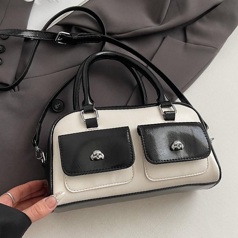 IELGY Ladies Messenger Bag Contrast Color Small Fresh Portable Boston Bag All-Match Casual Commuter Style