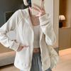 Hooded Zip Up Sports Jacket Women Autumn Winter Fleece Lined Thicken Hoodies Woman Solid Casual Loose Sweatshirts Cardigan