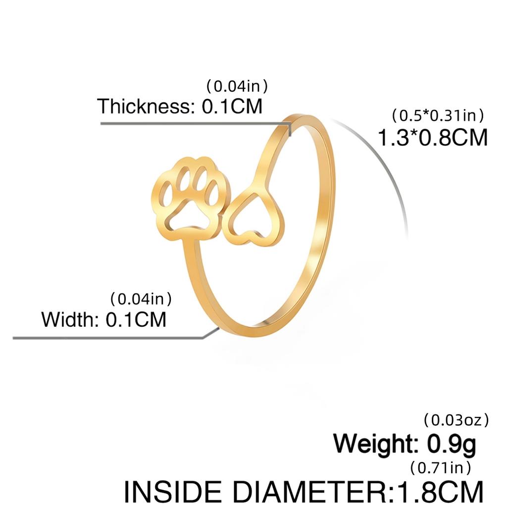 Stainless Steel Cat Claw Open Ring Cute Animal Footprints Adjustable Love Ring Women's Jewelry Birthday Gift Wholesale