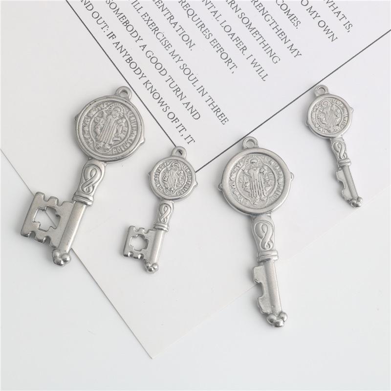 Stainless Steel Heart & Benedict Key Pendant Charm Jewelry