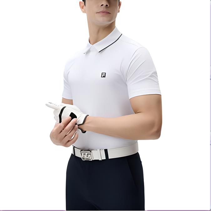 Fila Golf Series Solid Color Polo Shirt Men Tops Jade-White A11M435103F-WT
