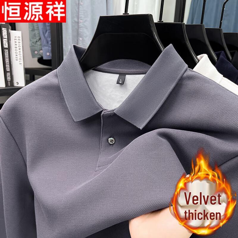 Hengyuanxiang Men s 100% Cotton Fleece Lined Long Sleeve Polo Shirt 4XL