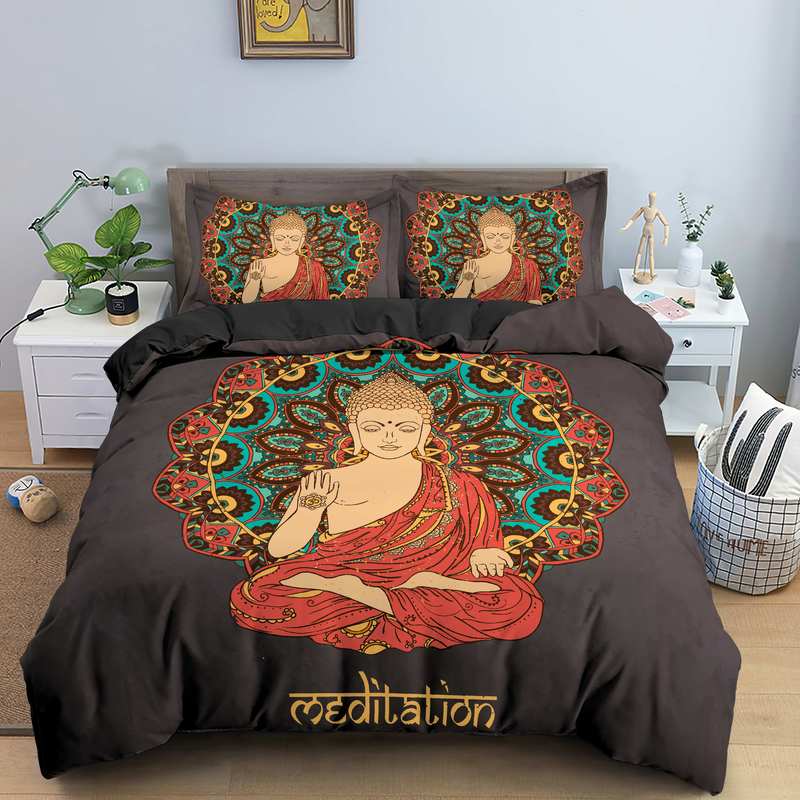 Ložní souprava Buddha Indické náboženství Buddhismus Meditace Mandala Povlak na přikrývku Usmívající se Buddha Květinový Měkký povlak na přikrývku Queen King Size
