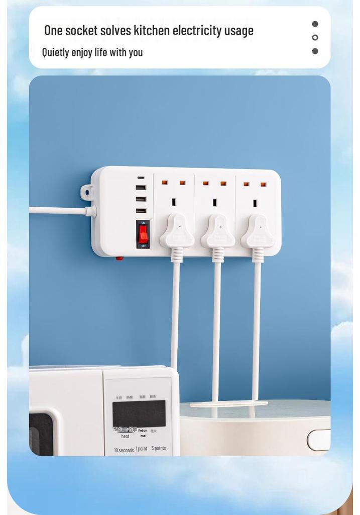 USB Smart Power Strip with Multiple Sockets, Universal European & UK Plug Board, Pure Copper Contacts