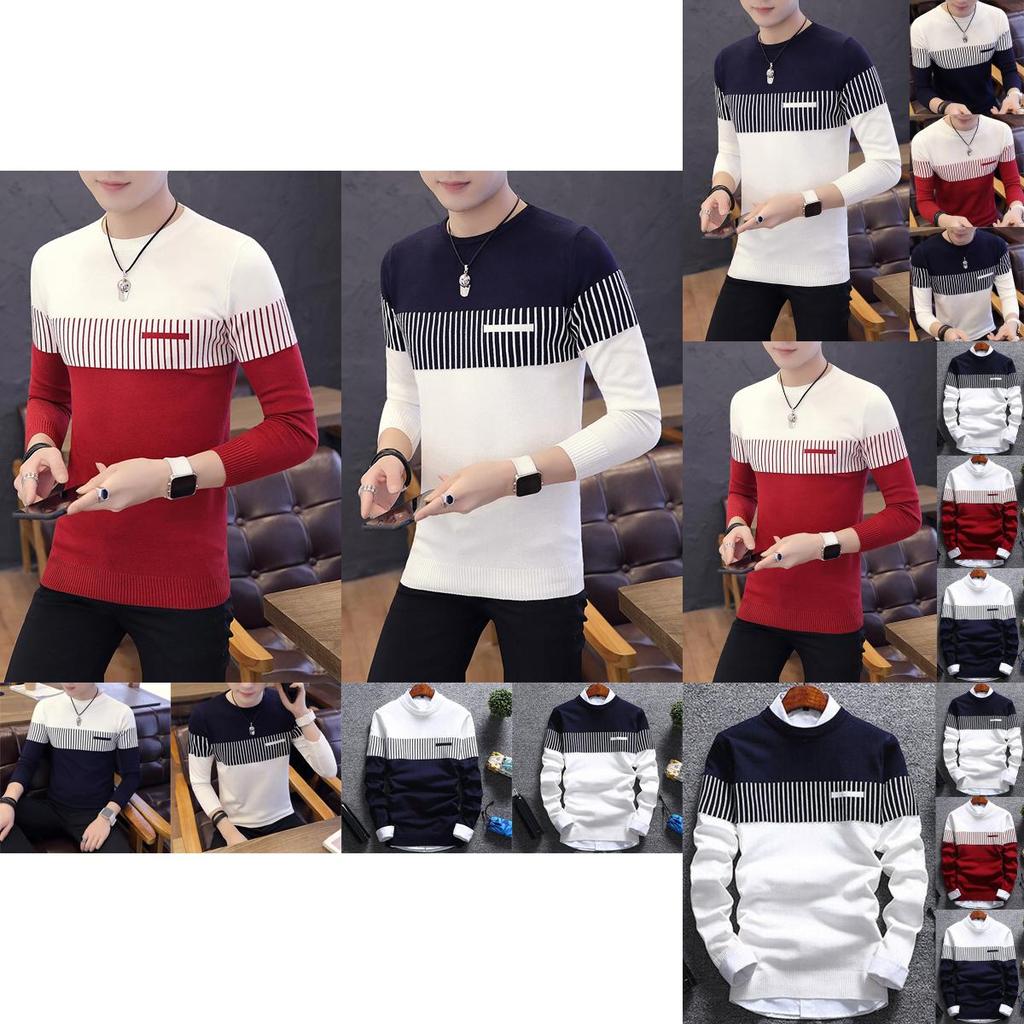 Men's Casual Round Neck Striped Knitwear Jumper With Slim Fit Design