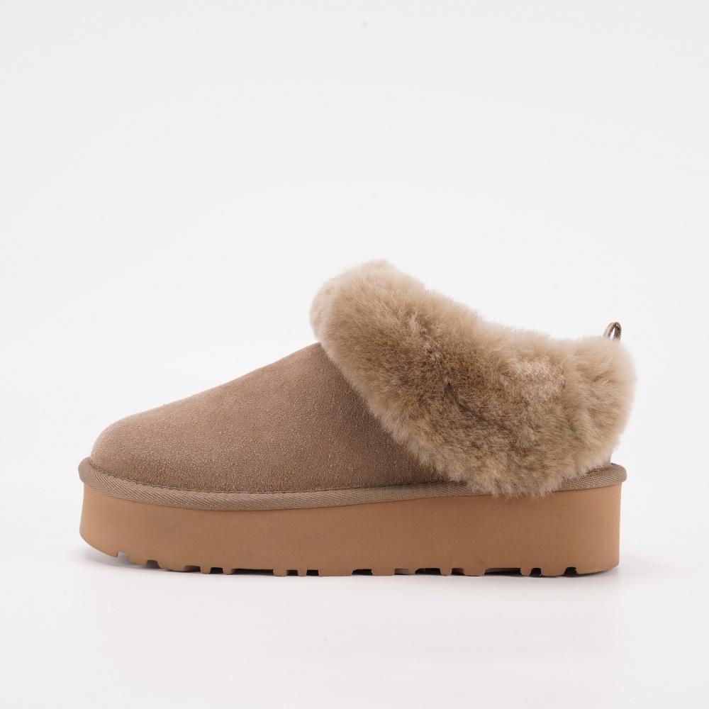 Winter 2025 Nieuwe Dikke Bodem Harige Sneeuwschoenen voor Dames Geïntegreerde Dikke Dameslaarzen met Schapenvacht 35 beige