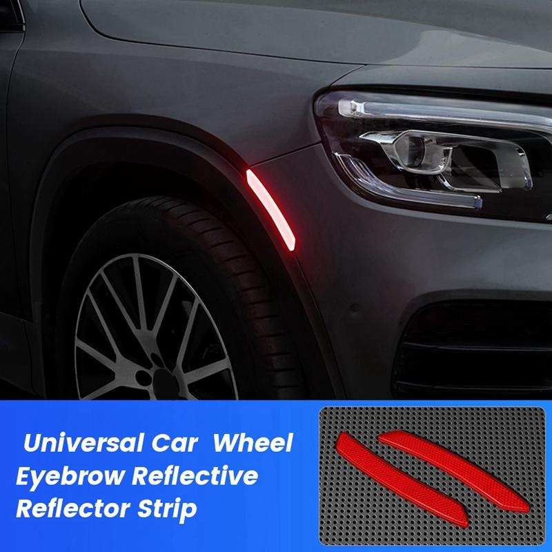 2Pc Car Wheel Eyebrow Reflective Sticker Trim Universal Car Reflector Strip-Safety Warning Tape Reflective Sticker